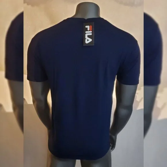 FILA AUTHENTIC TSHIRT MEN'S CREW NECK SHORT SLEEVE ALL OVER PRINT SIZE S NAVY - Picture 3 of 7